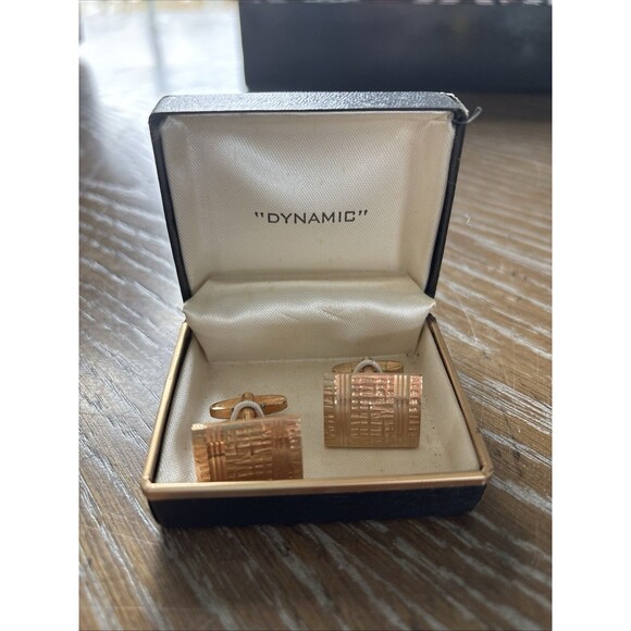 Men’s Vintage Dynamic Gold Tone Cuff Links Patterned - Picture 2 of 5